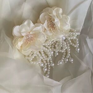 Blossom Floral Pearl Drop Statement Earrings